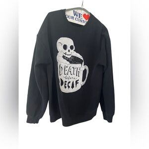 Black Skull Graphic Sweatshirt death before decaf rare sweatshirt